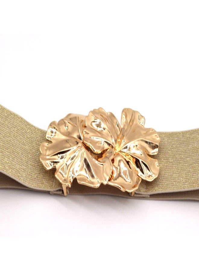 ZYALTFDC Gold Belts for Women Dresses Women's Elastic Vintage Wide Waist Belt Flower Buckle Stretch Lady Women Belts Simple Ladies Womens Belts Waistband Stretchy Cinch Belts Elastic Wide Waist Belt - Image 2